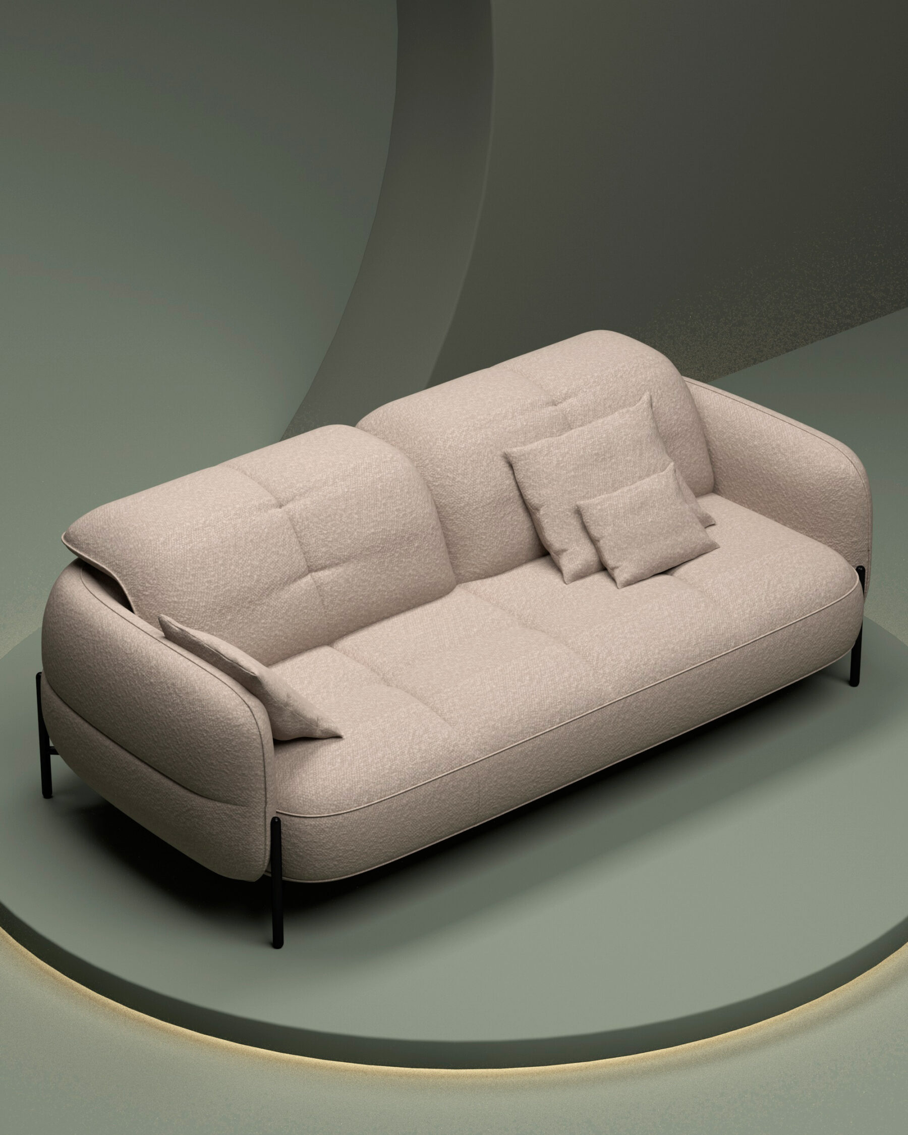 Design of a compact sofa for the brand Satis by Joly Design. JAY features an organic silhouette that combines elegance with space efficiency.