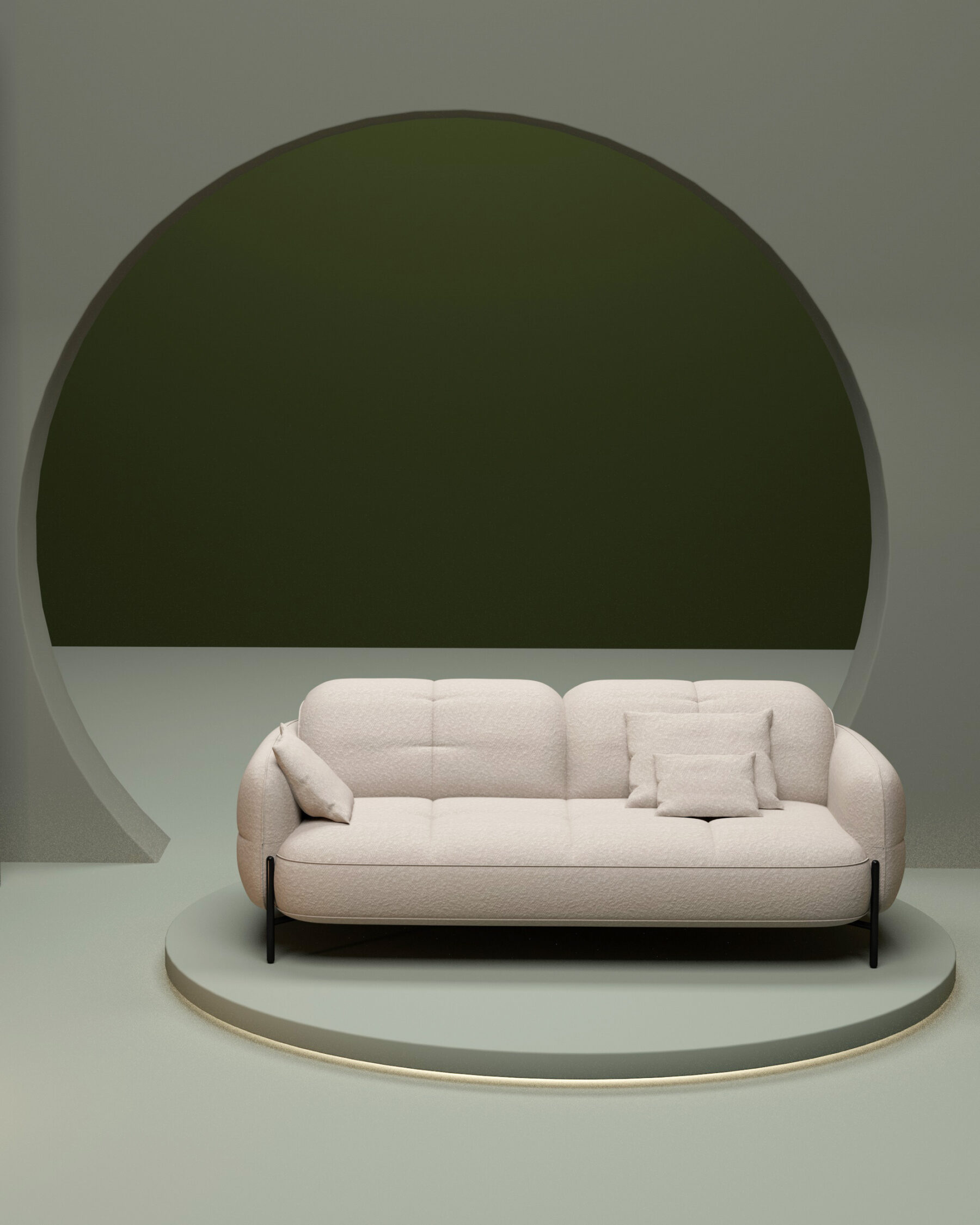 Design of a compact sofa for the brand Satis by Joly Design. JAY features an organic silhouette that combines elegance with space efficiency.